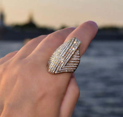 Womens Titanium Steel Ring With Rhinestones Coin Design Gold Electroplated Jewelry Gift For Her Chic Accessory