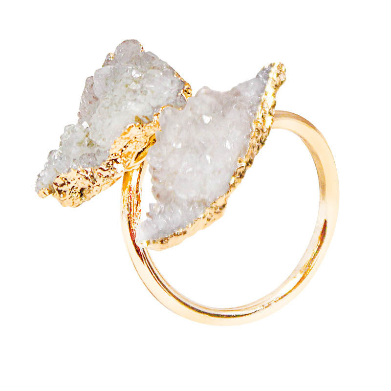 Adjustable Knuckle Ring With Natural Amethyst Black Tourmaline And White Crystal Cluster Unisex Gemstone Jewelry