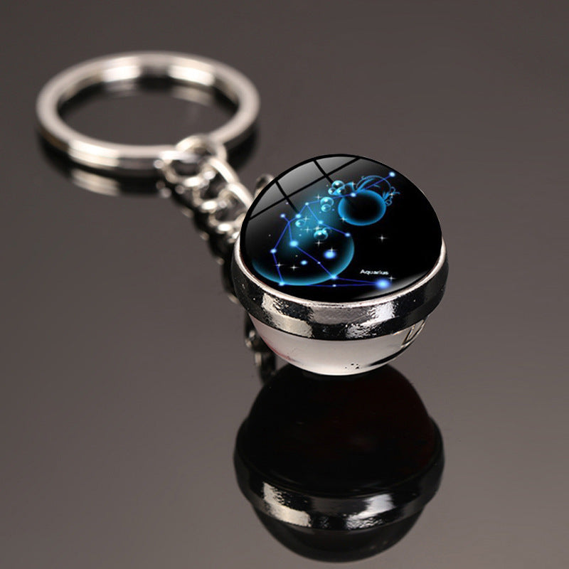 Zodiac Constellation Keychain With Glass Gemstone Alloy