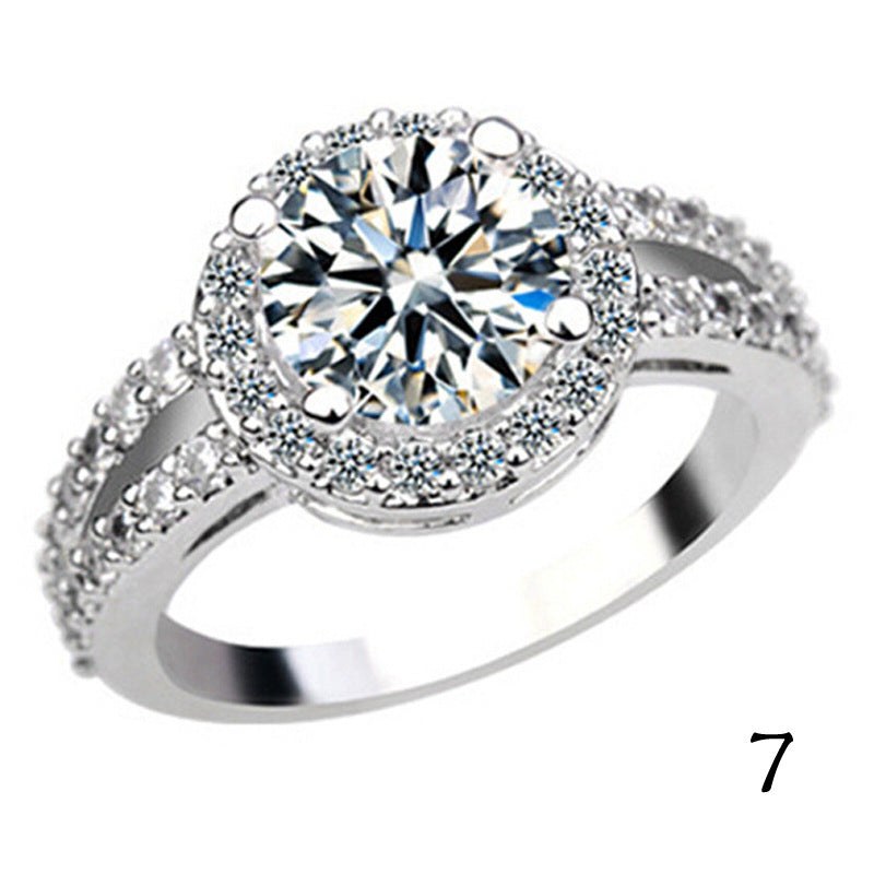 Womens Zircon Ring Eight Hearts Crown Design Copper Plated Wedding Engagement Anniversary Gift Jewelry Elegant