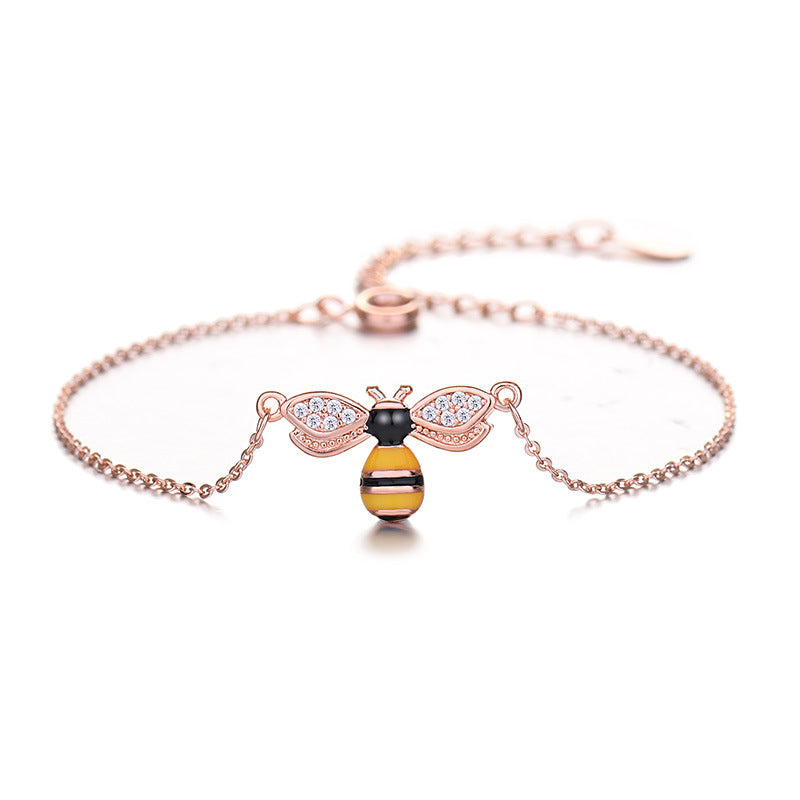 Womens Bee Bracelet Gold Plated Artificial Gem Inlay Artistic Animal Design Copper Bracelet Korean Anniversary Gift