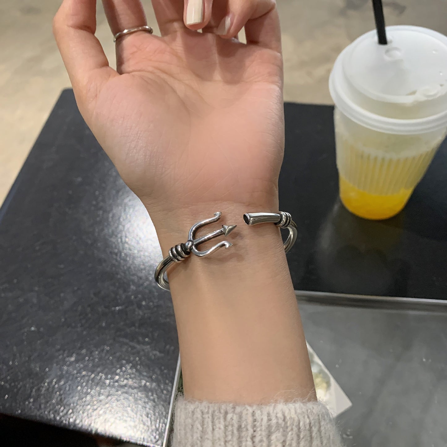 Womens Silver Bangle Bracelet Geometric Design Korean Fashion Jewelry Thai Silver Plated For Wedding Birthdays