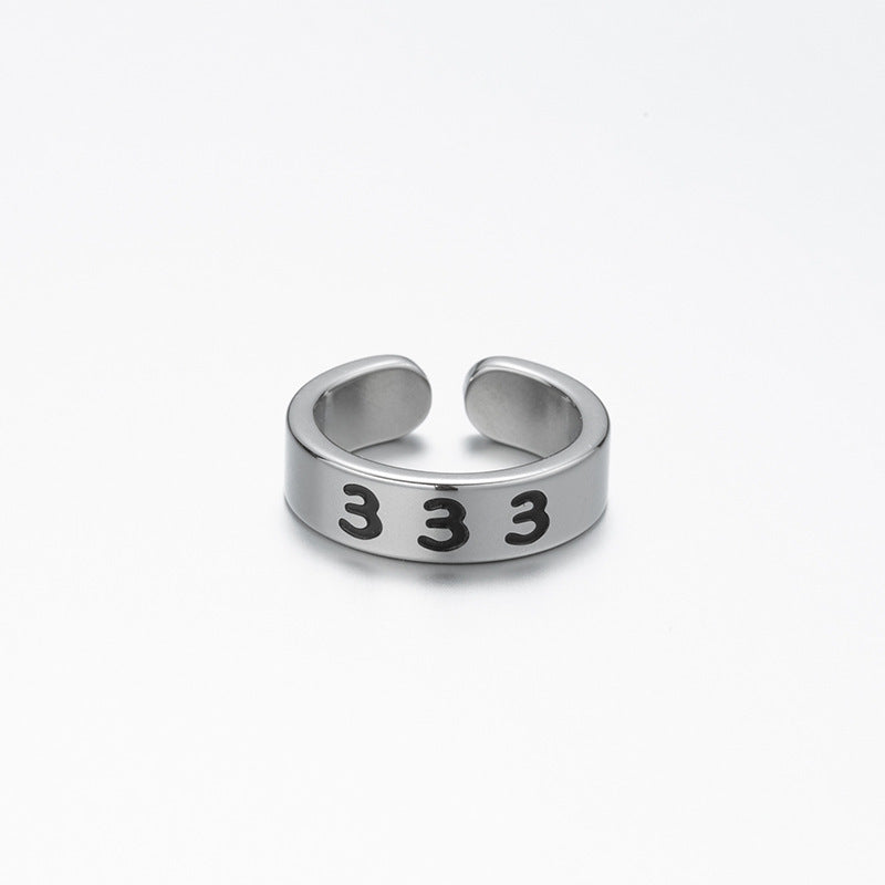 Womens Stainless Steel Ring Vintage Lucky Number Silver Text Ring Fashion Statement Jewelry High Quality Design