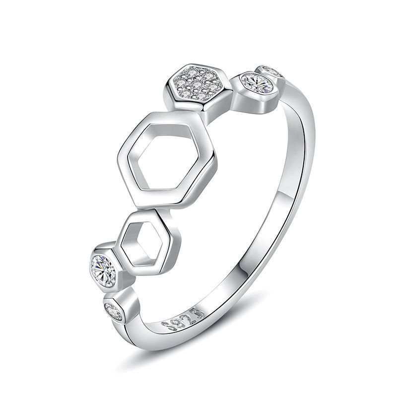 Sterling Silver Honeycomb Ring Hexagon Geometric Design 925 Silver Jewelry To Festivals Gift Handcrafted Shine
