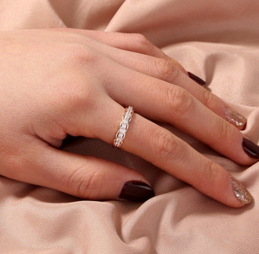 Adjustable Copper Geometric Ring With Micropaved White Zircons Unisex Gift For Weddings Travel And Jewelry Gift