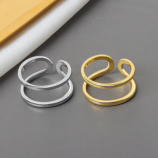 Adjustable Copper Ring With Double Thin Line Design In Platinum And Gold OpeningBand For Her Daily Style Today