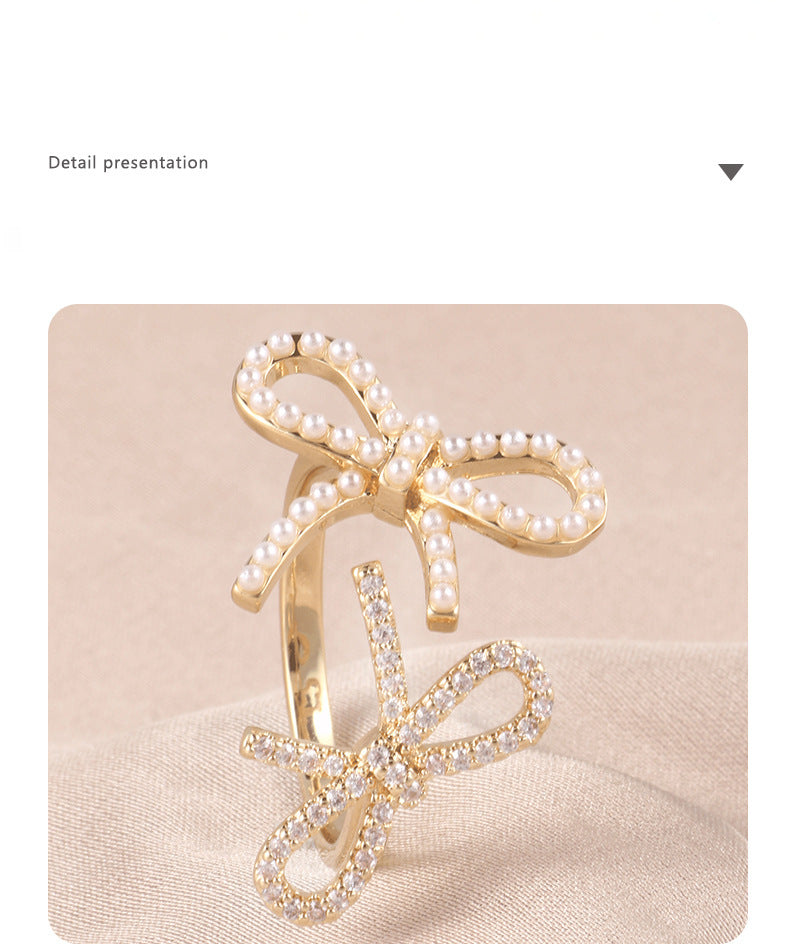 Bow Design Open Adjustable Copper Ring Female Jewelry