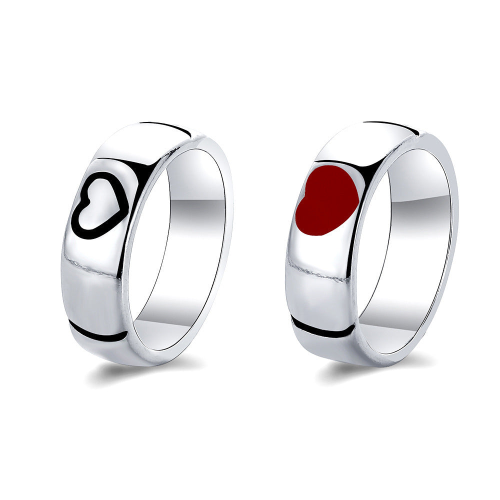 Couple Rings Set For Women And Men Simple Matching His And Hers Black Red Alloy Electroplated Design Rings For