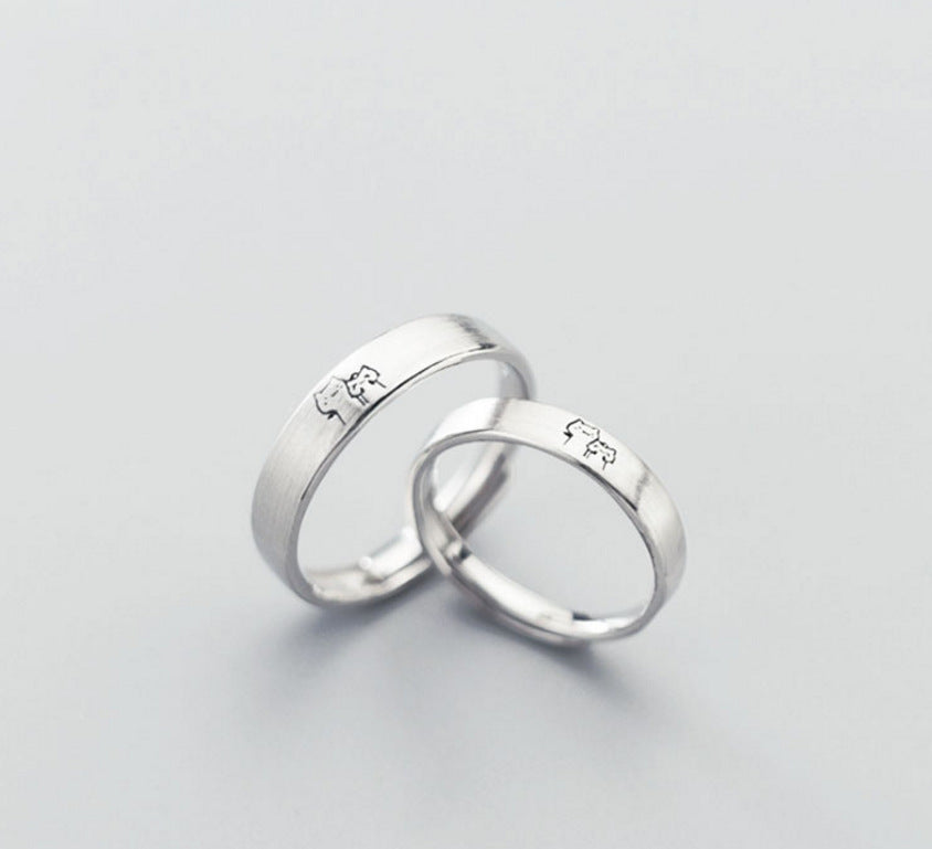 Cat Couple Rings Matching Set For Him And Her Copper Platinum Plated Ancient Method Crafted Opening Copper For