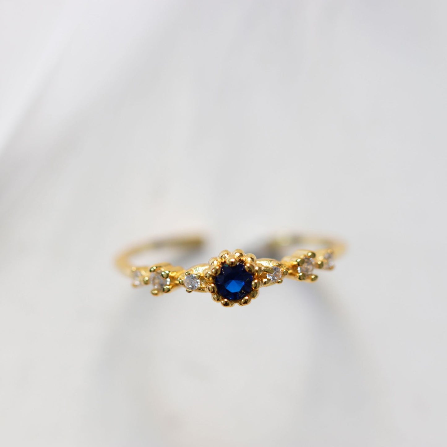 Adjustable Silver Ring Vintage Style Blue Zircon Stone Women