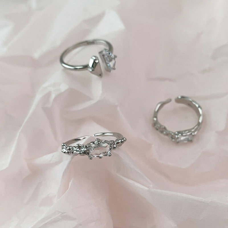 Copper Ring Set Geometric Zircon Inlaid Design Elegant Womens Rings for Women Jewelry Fashion Accessories Gift