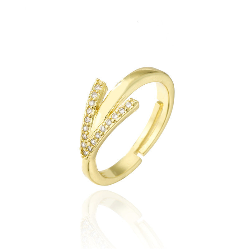 Adjustable Letter Ring Zircon Inlay Copper Jewelry