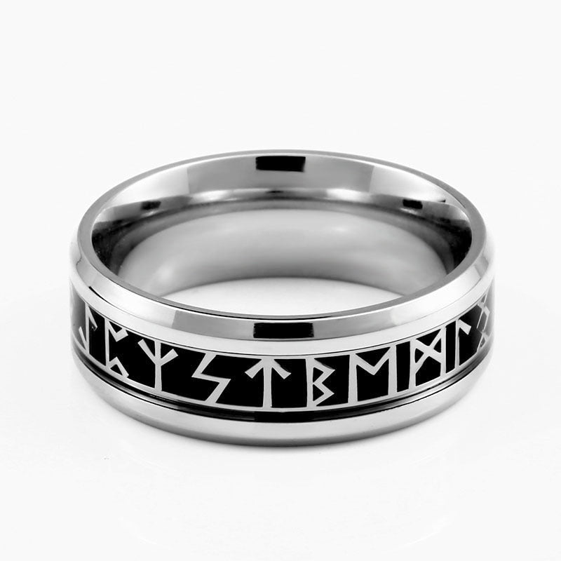 Three In One Rotating Ring With Viking Script Titanium Steel Nordic Jewelry Unisex Accessory For Everyday Wear