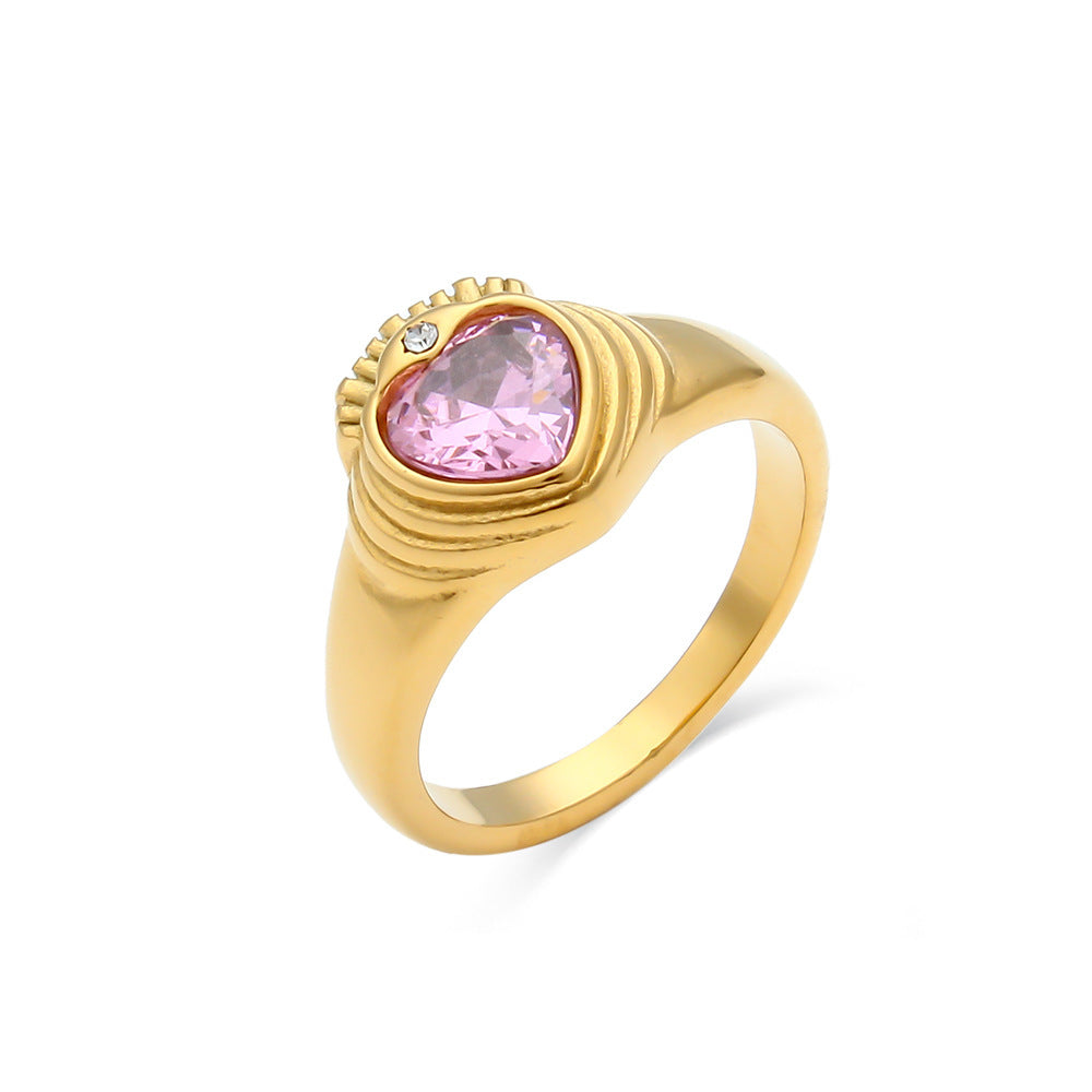 Stainless Steel Ring With 18K Gold Plated Crown And Loving Heart Zircon Ornament Jewelry Gift For Women Shines