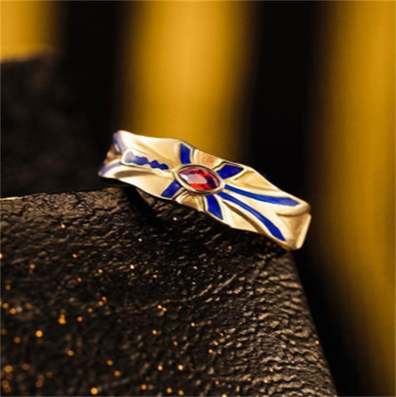 Gold Plated Ring Red Zircon Enamel Cartoon Jewelry Cute