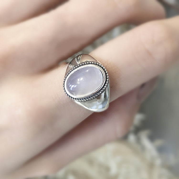 Adjustable Vintage Silver White Agate Ring for Everyday Wear