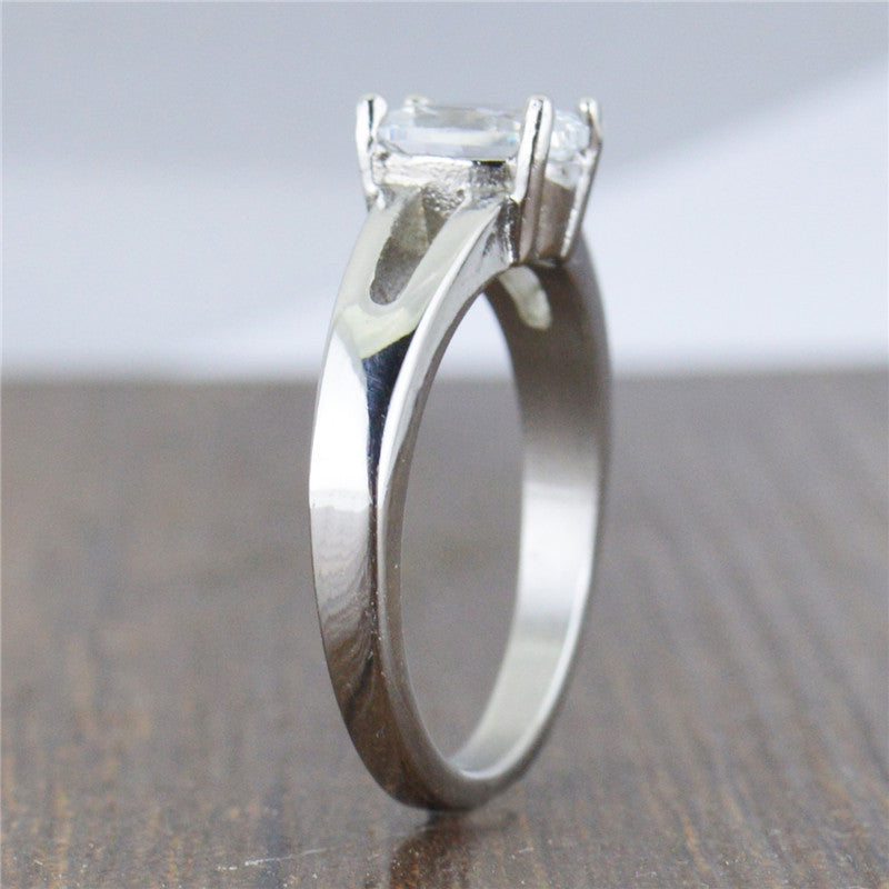 Diamond Heart Ring Titanium Steel Silver Tone Imitation Platinum Look Elegant Jewelry For Women Gift Ready Now