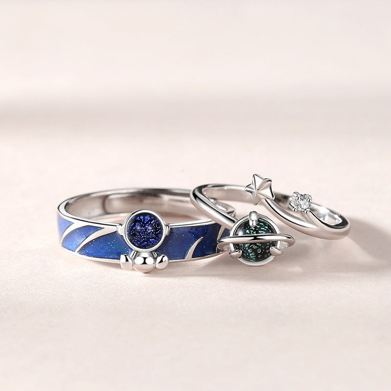 Adjustable Couple Rings For Him And Her Copper Astronaut Planet Design Anniversary Gift For Couples Gift Ideas