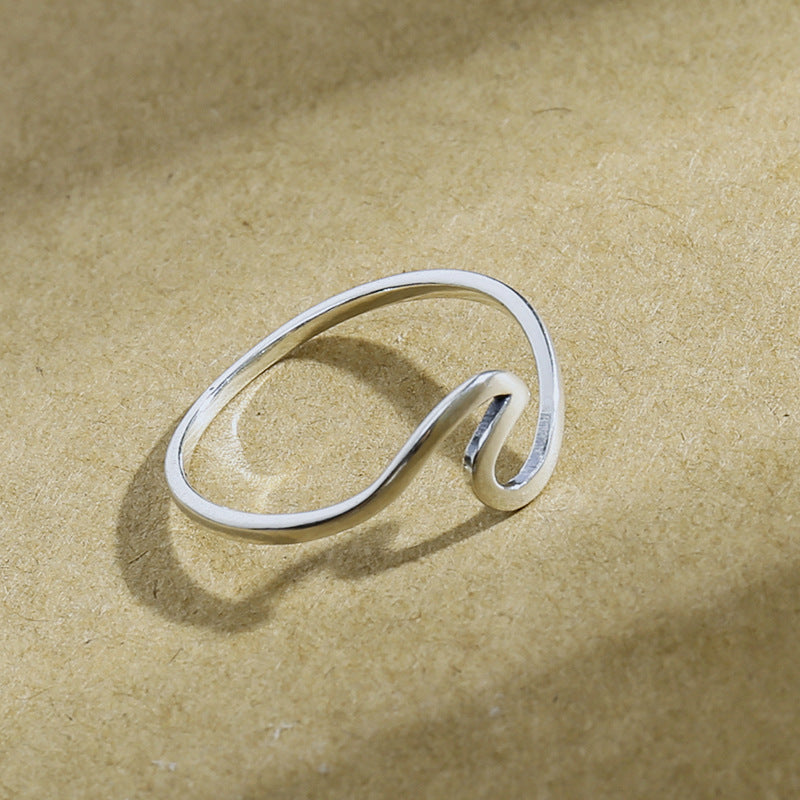 Womens Sterling Silver Ring Irregular Wave Design Adjustable Opening Tail Ring Fashion Jewelry Silver White Ring for Women and Girls Party Ring