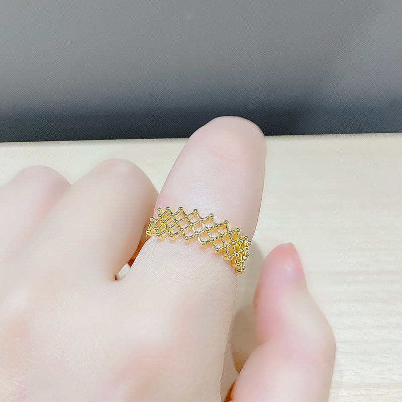 Womens Gold Ring Korean Flower Design Adjustable Copper Electroplated Band Elegant Fashion Jewelry Gift For Her