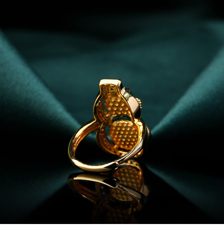 Women's National Fashion Ancient Costume Cheongsam Retro Natural Chalcedony Agate Gourd Ring