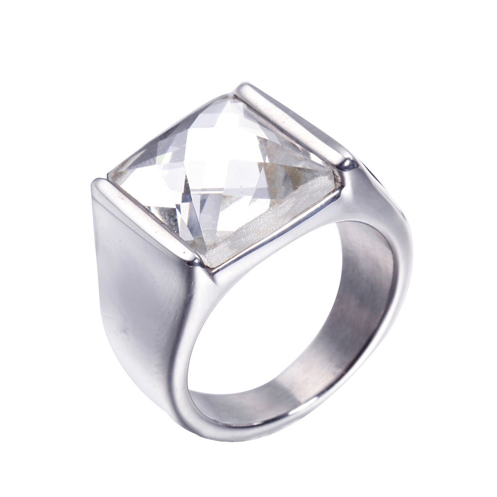 Men's Stainless Steel Ring Retro Geometric Ring with Red Garnet Inlay Polished Titanium Steel Band Creative Jewelry Gift for Him Silver Black Diamond Ring