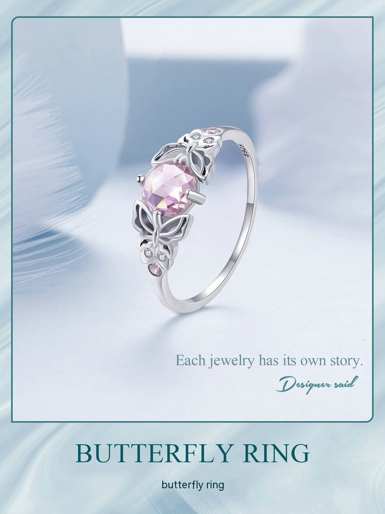 Butterfly Ring for Women Silver White Gold Plated Electroplated Natural Look Jewelry Gift Idea Limited Edition