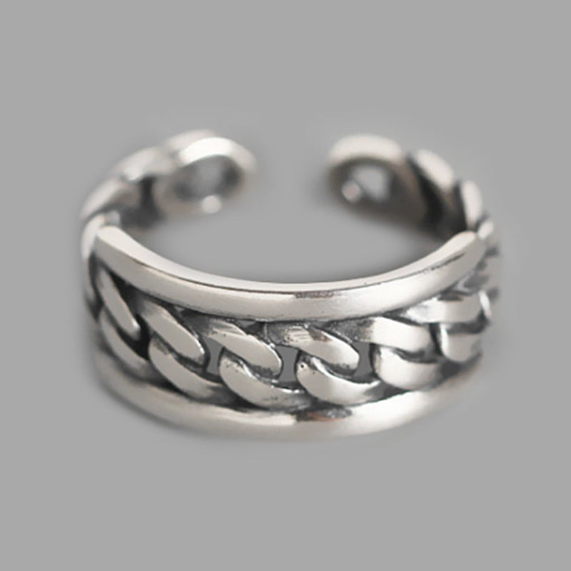 Vintage Copper Chain Ring Electroplated Silver Retro Punk Multi Layer Ring Band for Women Fashion Jewelry Ring