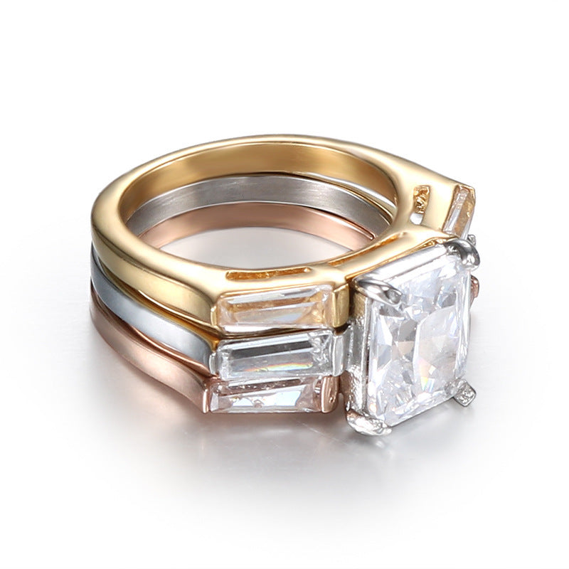 Womens Titanium Steel Diamond Ring Gold Plated Casual Simple Jewelry Accessory Durable Titanium Ring with Gold G