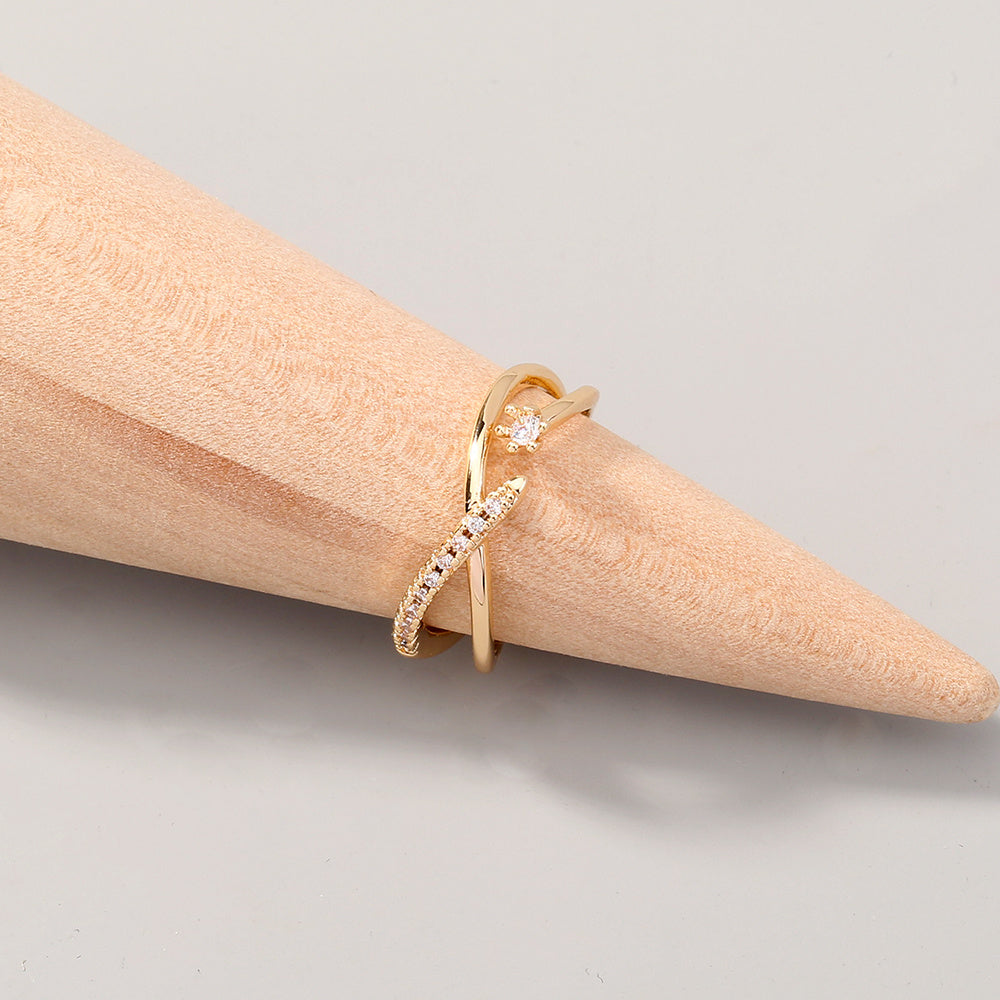 Copper Ring Adjustable Open Design European Inspired Cross Zircon Accent Electroplated Band Gift For Her Style
