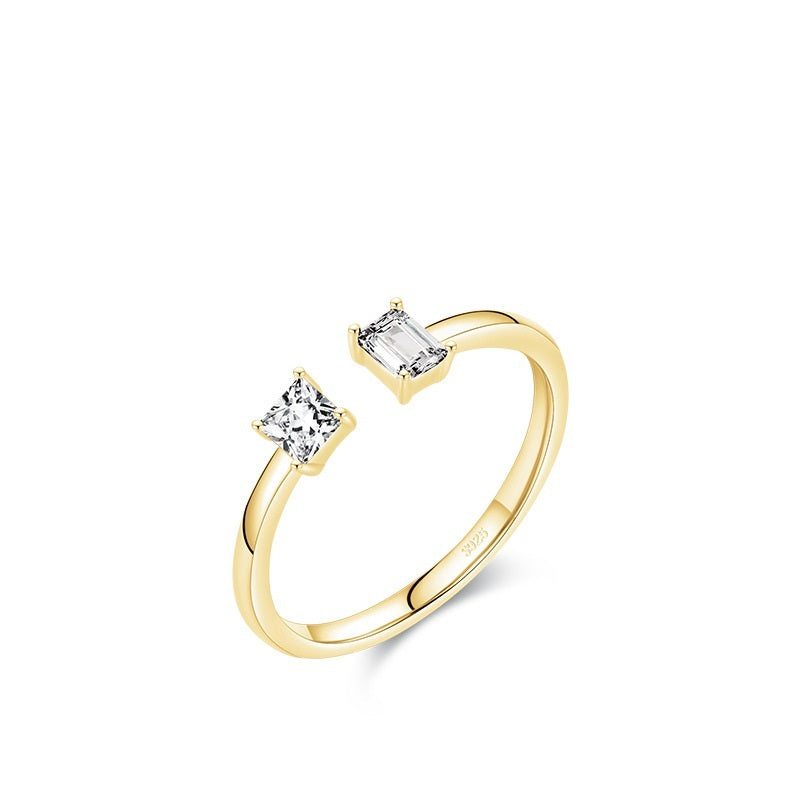 Womens Sterling Silver Ring With Sparkling CZ Inlay Irregular Geometric Design for Fashion For Women Gift Idea