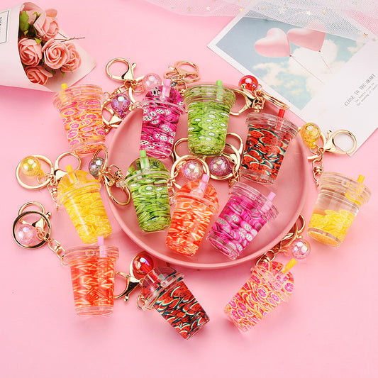 Acrylic Keychain Pendant With Fruit Chip And Milk Bottle Beads Pastoralist Style Cute Accessory For Bags Purse