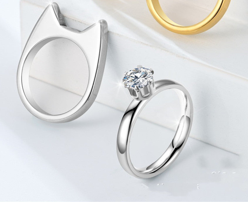 Stainless Steel Cat Ear Couple Ring Set For Women Polished Band 2mm Thick 4mm Wide Cute Jewelry For Women Lovers Gift