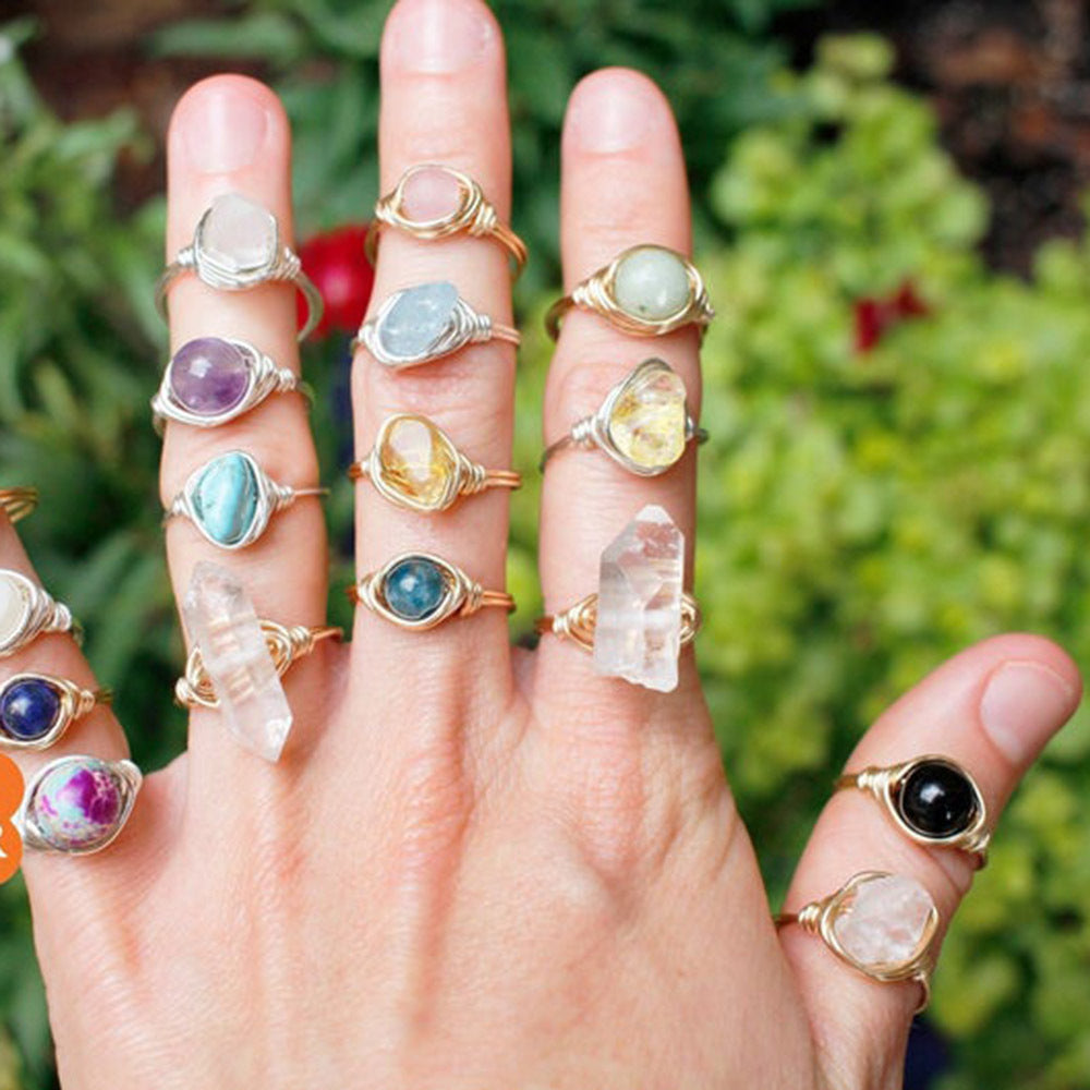 Woven Copper Wire Ring With Natural Crystal A Gemstone Wrapped Finger Ring For Festivals And Special Occasions