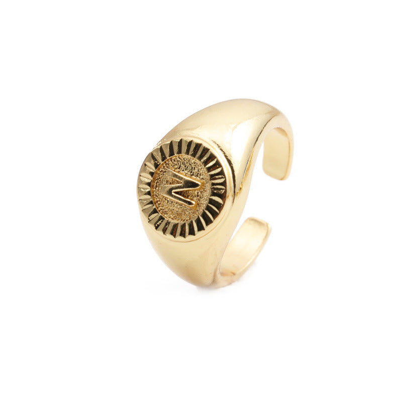 Copper Plated Real Gold English Letter Adjustable Index Finger Ring Fashion Jewelry Women Everyday Style Accessory