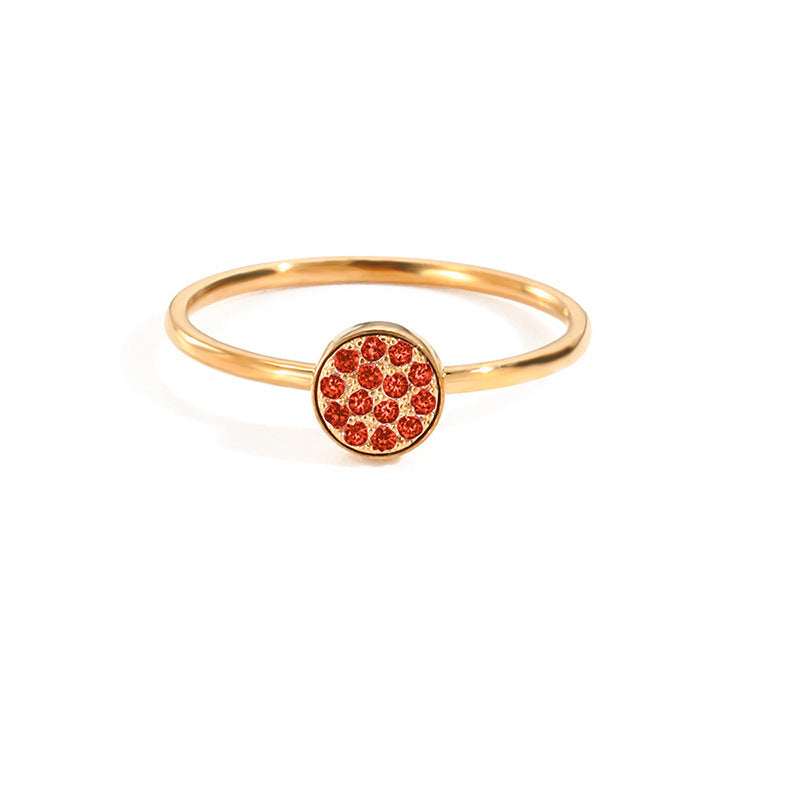 Womens Stainless Steel Ring Inlaid Rhinestones Simple Geometric Design Round Zircon Gemstone Ring Zircon