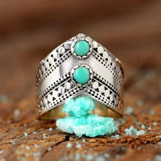 Bohemian Turquoise Ring Vintage Inspired Irregular Design Fashion Accessory Statement Ring For Everyday Styles