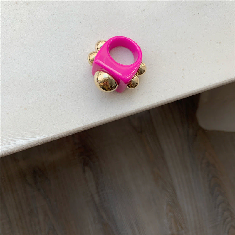 Electroplated Individually Geometric Vintage Metal Ring Ring Cute Acrylic Candy Color Geometric Birthday Womens