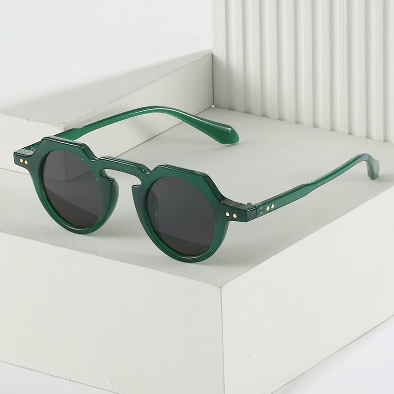 Womens Round Sunglasses Retro Literary Eyewear PC Lens Fashion Accessories Bright Black Gray Green Frames Lux