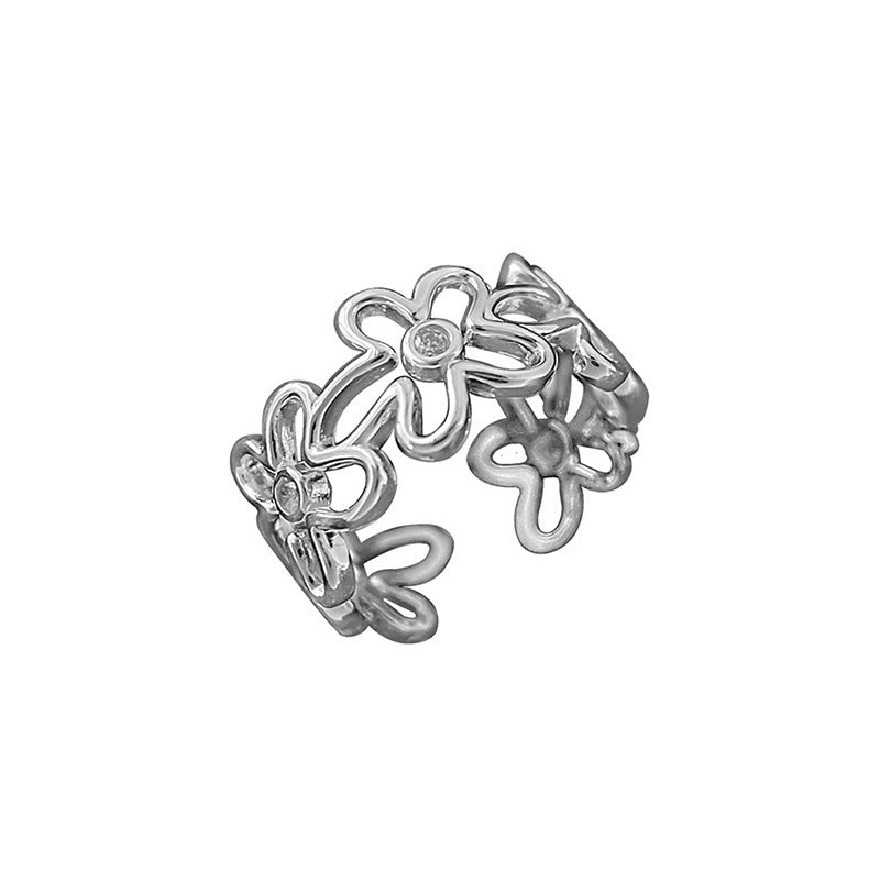 Womens Flower Ring Electroplated Copper Ring Hollow Garland Silver Jewelry For Women Fashion Accessory Jewelry