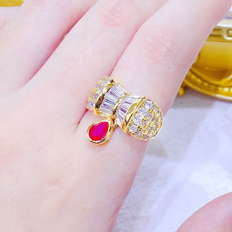 Adjustable Copper Ring With Diamond Zircon Geometric Ellipse Retro Style for Women Elegant Everyday Style Glow