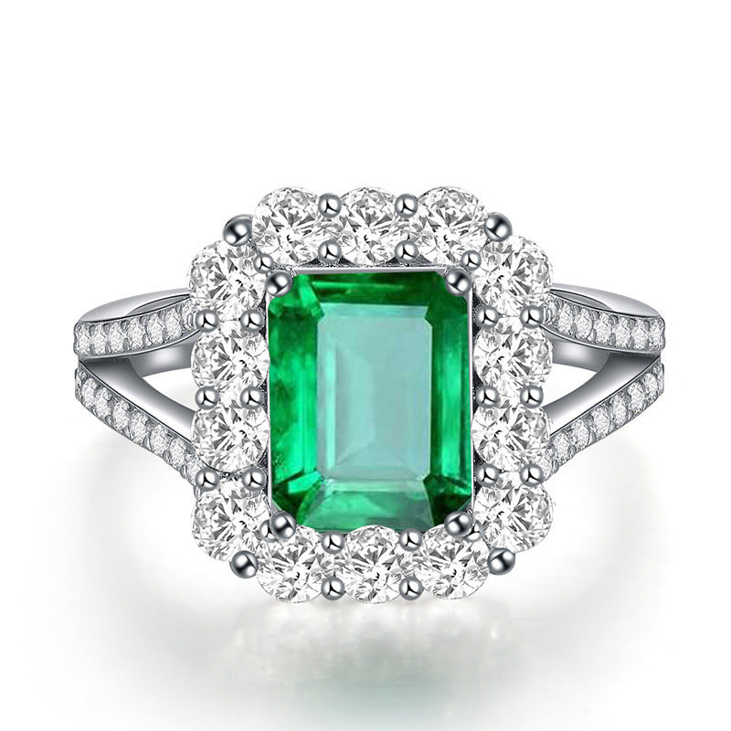 Copper Ring Inlaid With Zircon And Emerald Green Electroplated Geometric Style Jewelry For Everyday Wear Shine