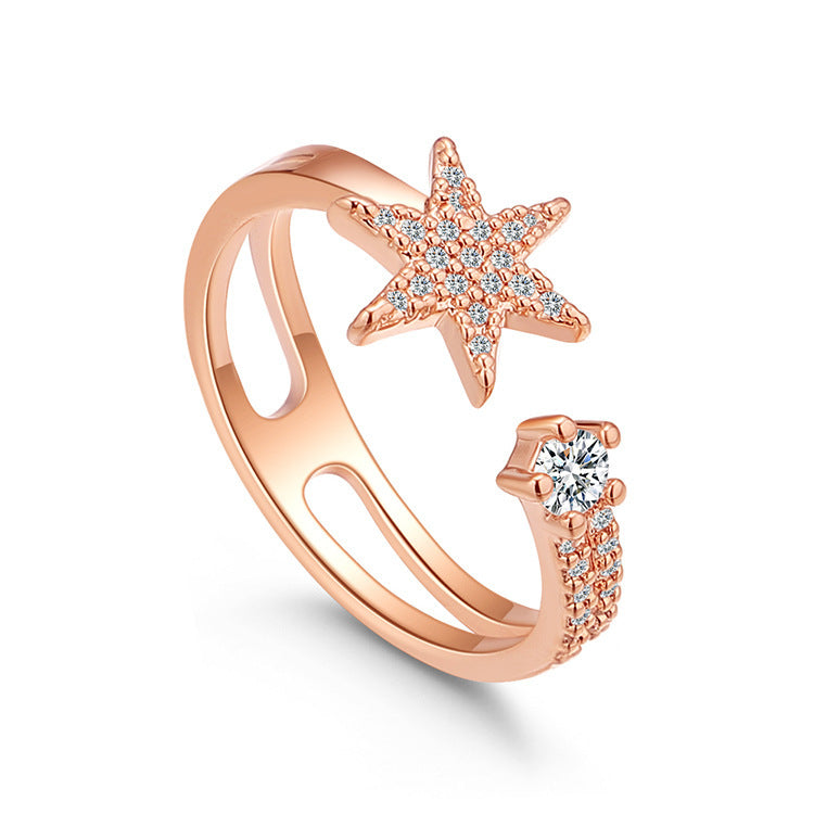 Womens Hexagonal Star Zircon Ring Gold Plated Adjustable Dainty Fashion Jewelry Gift For Elegant Everyday Wear