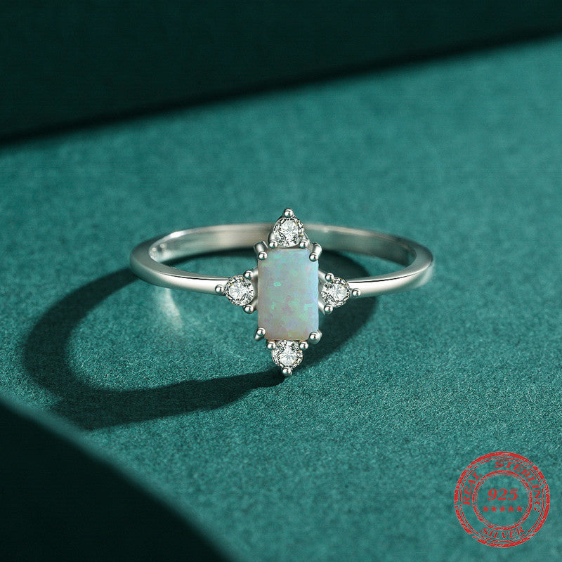 Womens Sterling Silver Ring With Opal Inlay Vintage Style 925 Silver Jewelry Elegant Ring Vintage Inspired Design