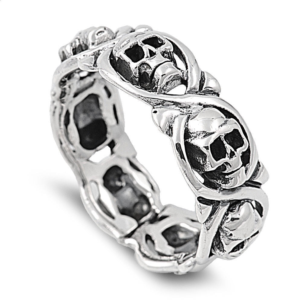 Copper Skull Ring Halloween Circle Cartoon Style European Design Electroplated Thai Silver Skull Sizes 6 7 8 9 10