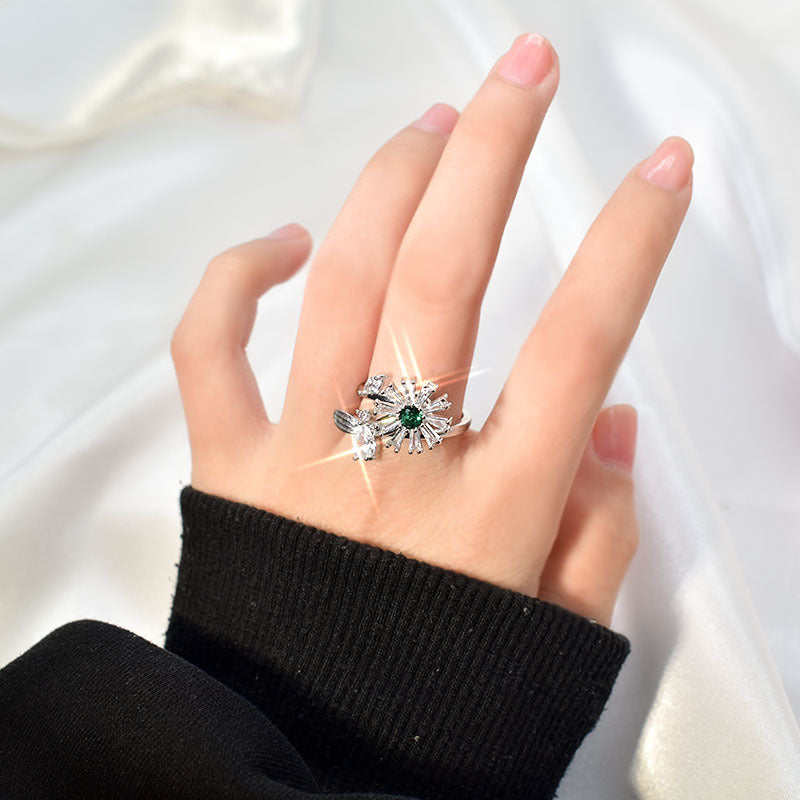 Adjustable Zircon Flower Ring Titanium Steel Electroplated Jewelry Fashion Ring Gift for Birthday Enjoyable Everyday