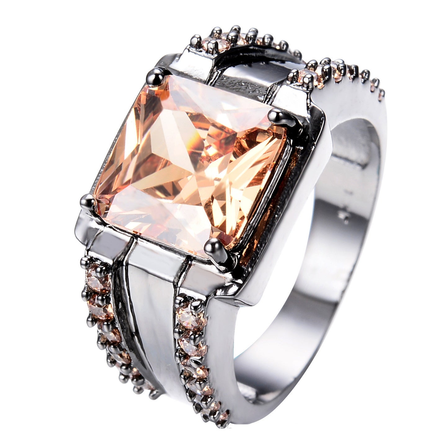 Women's Fashion Ring with Square Zircon Gemstone Four Claw Setting Big Diamond Look Electroplated Copper Ring for Her Engagement Promise Ring
