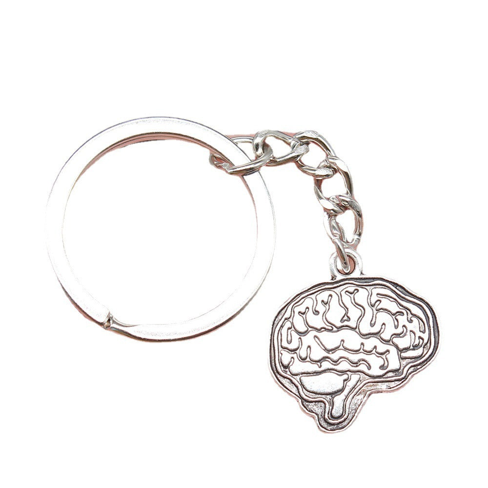 Unique Brain Pendant Keychain Zinc Alloy Fashion Key Ring Silver And Copper Color Decoration Accessory Jewelry