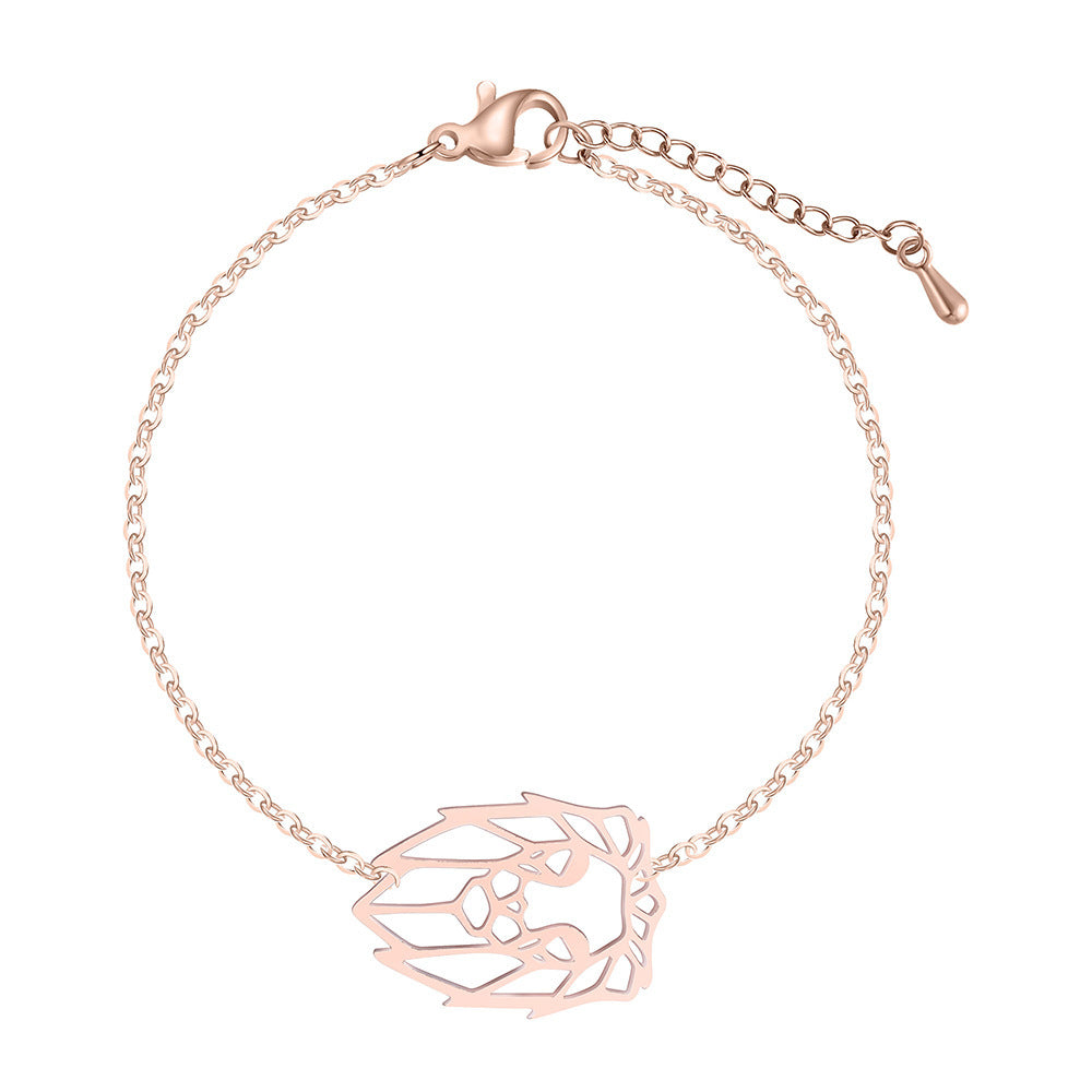 Unisex Lion Pendant Bracelet Stainless Steel Geometric Lion Bracelet High Quality Fashion For Women Rose Gold