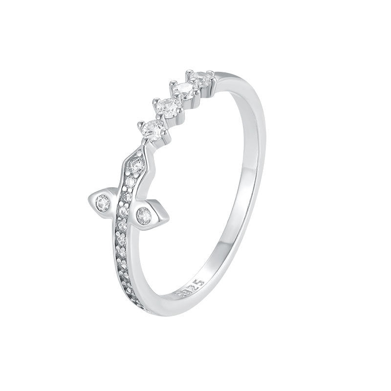 Sterling Silver Diamond Ring White Gold Finish Design